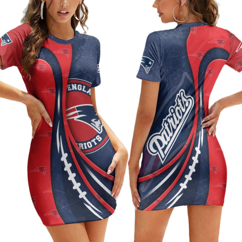New England Patriots Casual Short Sleeve Bodycon Mini Dress