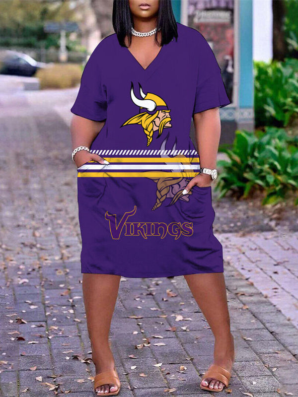 Minnesota Vikings V-neck Casual Pocket Dress