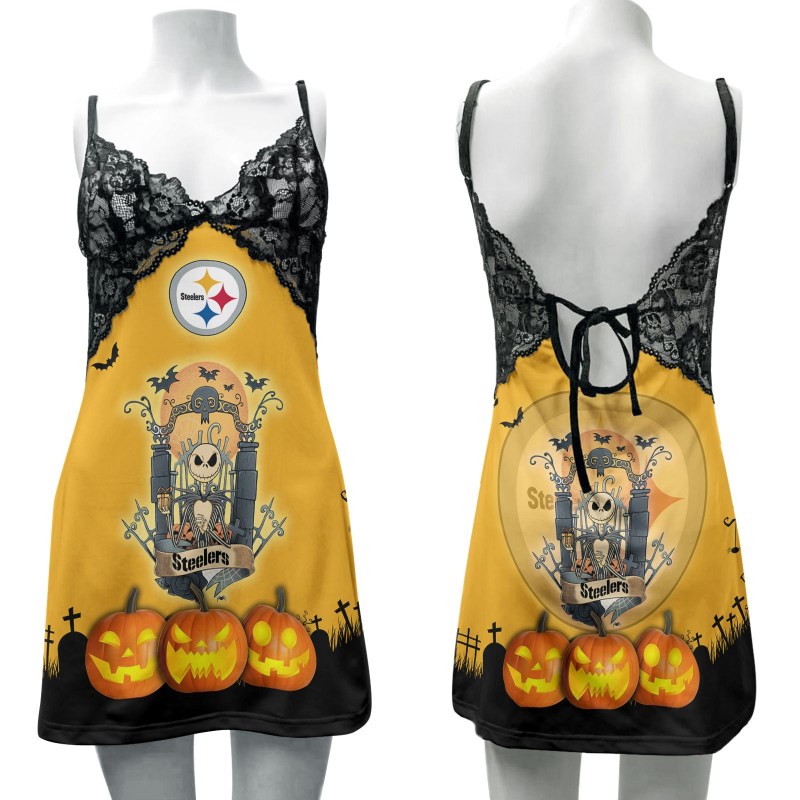 Pittsburgh Steelers Halloween Lace Back Strap Slip Dress Front View