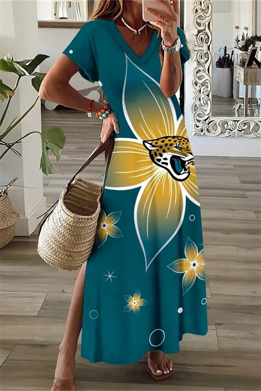 Jacksonville Jaguars V-Neck Side Slit Long Dress