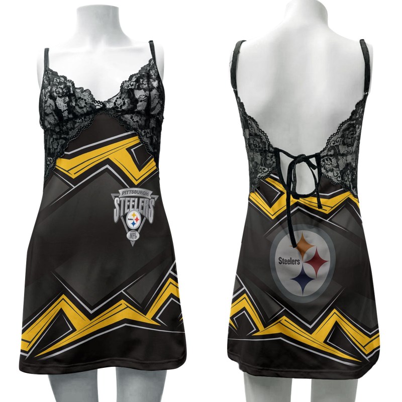 Pittsburgh Steelers Lace Back Strap Slip Dress