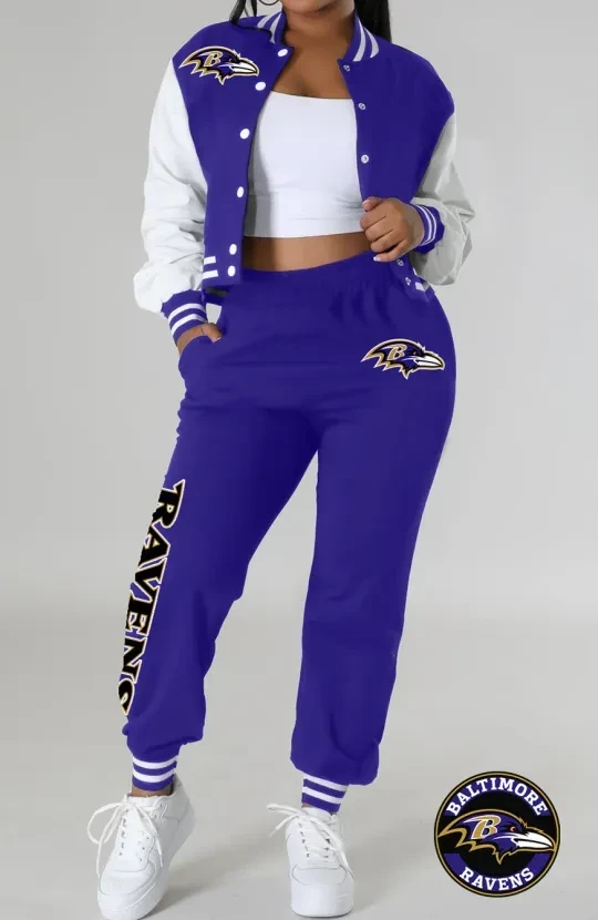 Baltimore Ravens Women's Varsity Jacket Crop Tops Sweatpants Tracksuit