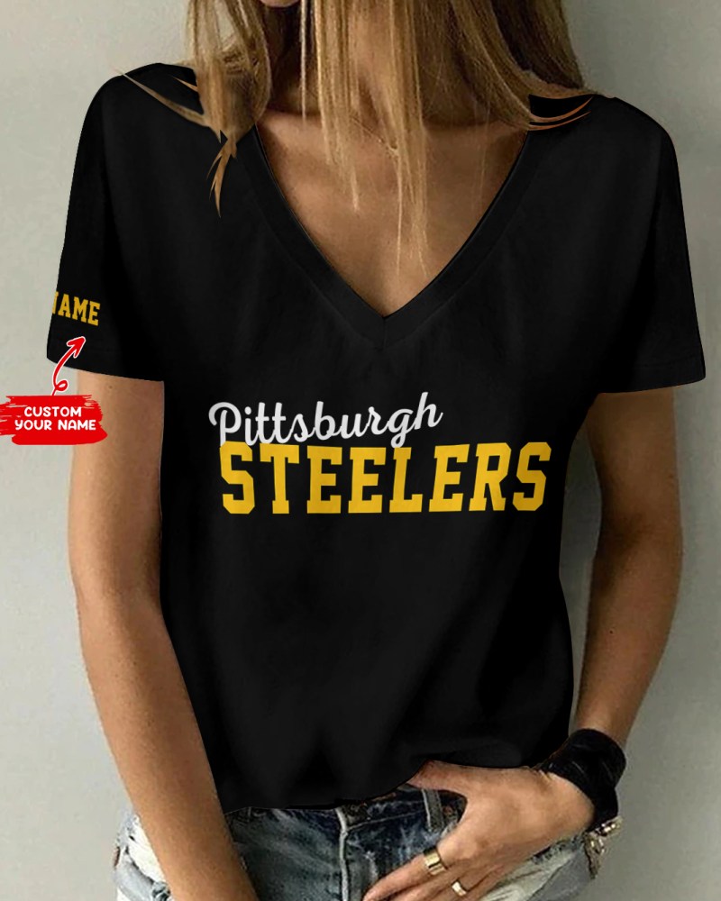 Pittsburgh Steelers Personalized V-neck Women T-shirt