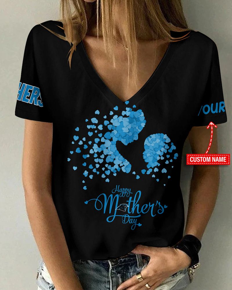 Carolina Panthers Happy Mother's Day Summer Collection Women V Neck T-Shirt
