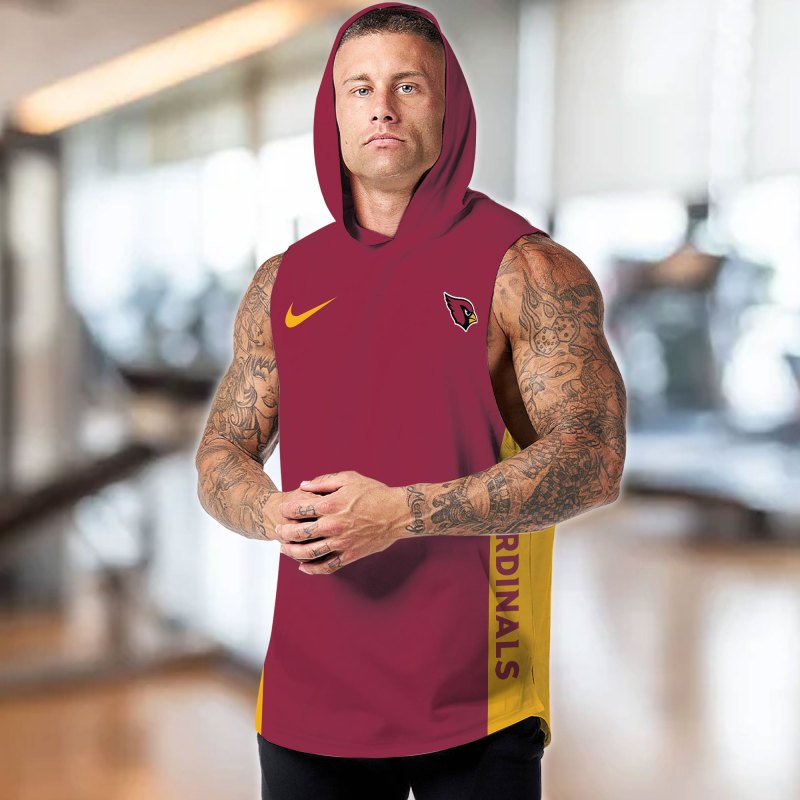 Arizona Cardinals Personalized Men's Workout Hooded Tank Top 5
