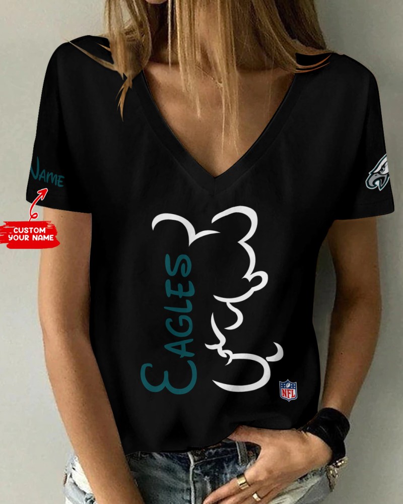 Philadelphia Eagles Personalized V-neck Women T-shirt