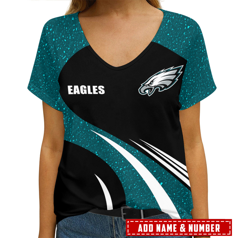 Philadelphia Eagles Personalized V-neck Women T-shirt