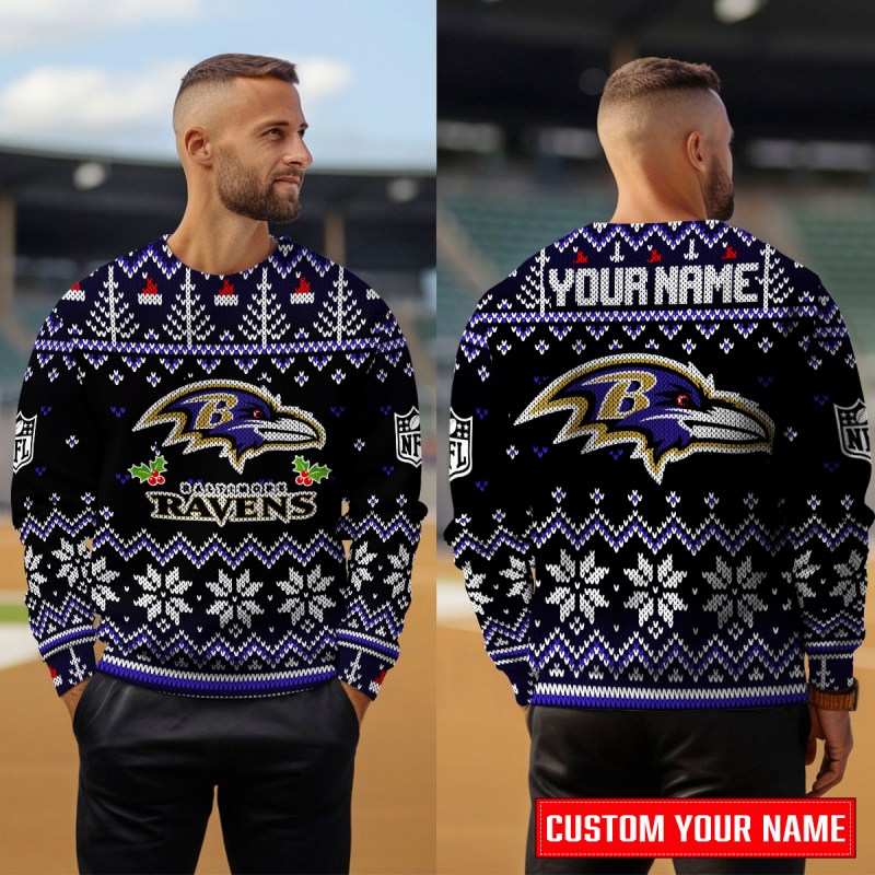 Baltimore Ravens Ugly Christmas Sweater Outdoor Side