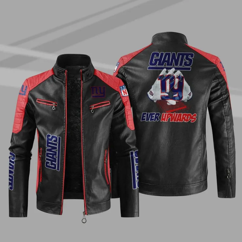 New York Giants Stand Collar Leather Jacket