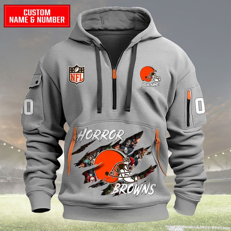 Cleveland Browns Halloween Horror Hoodie in Light Gray