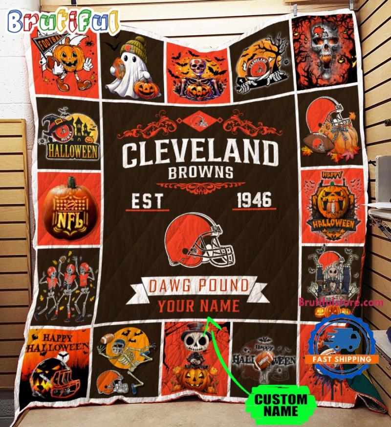 Cleveland Browns Special Pumpkin Halloween Quilt Blanket