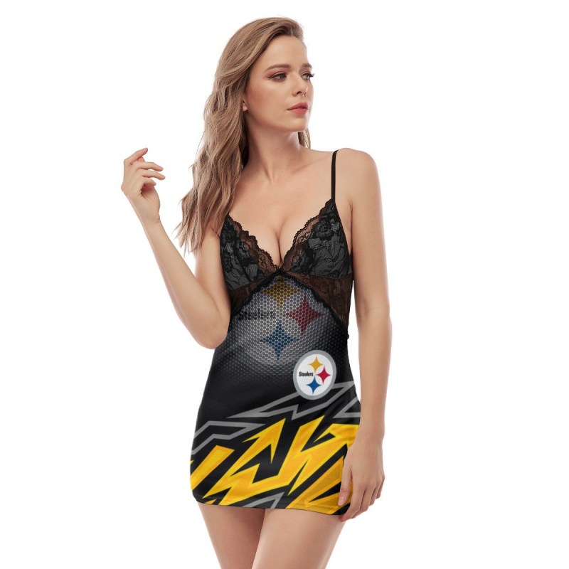 Pittsburgh Steelers Lace Back Strap Slip Dress Image 5