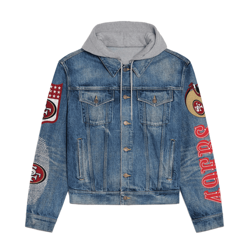 San Francisco 49ers Premium Hooded Denim Jacket Back Design