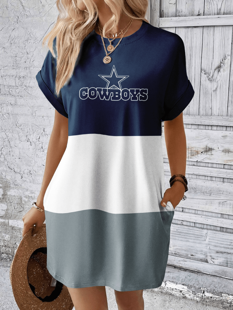 Dallas Cowboys Women Hidden Pocket Batwing Casual Dress