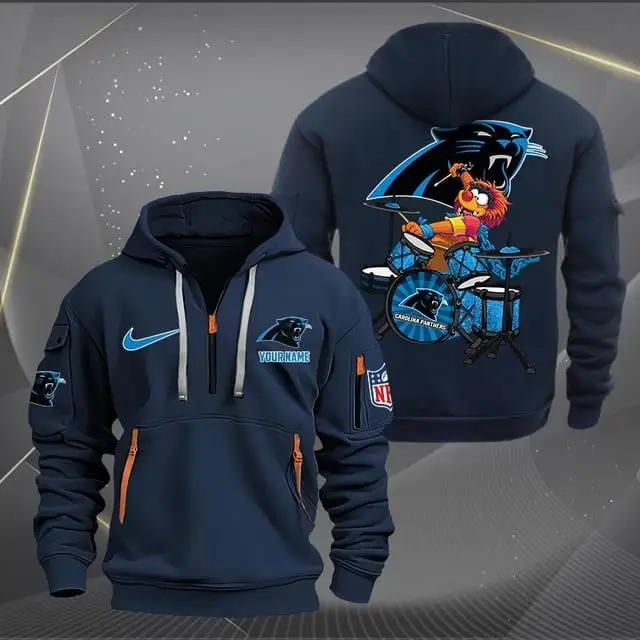 Carolina Panthers Premium Personalized Quarter Zip Hoodie