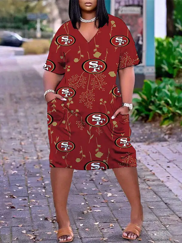 San Francisco 49ers V-neck Casual Pocket Dress