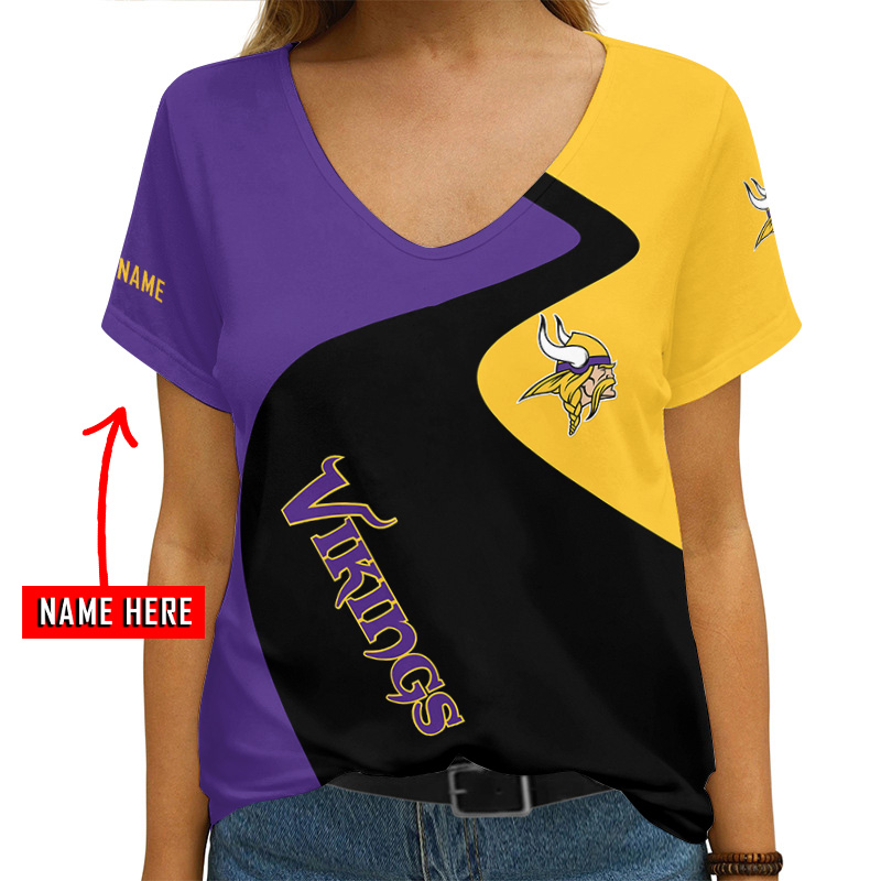 Minnesota Vikings Personalized V-neck Women T-shirt View 2