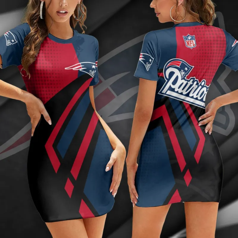 New England Patriots Casual Short Sleeve Bodycon Mini Dress
