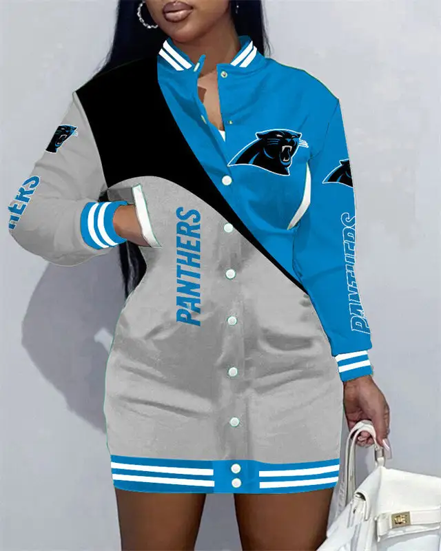 Carolina Panthers Women Button Down Jacket Dress