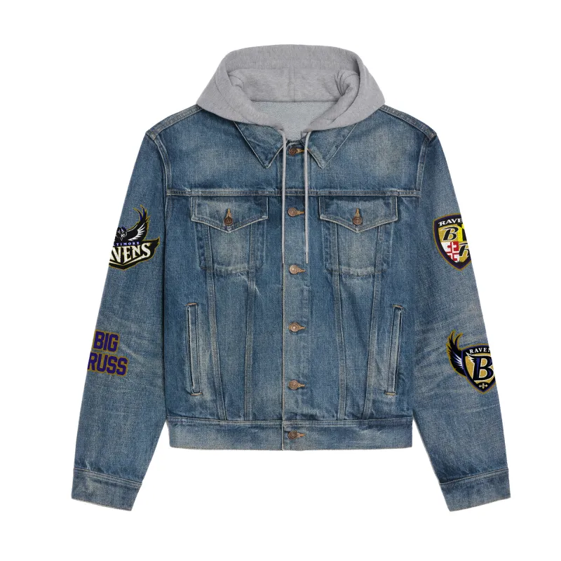 Back Design of Baltimore Ravens Hooded Denim Jacket