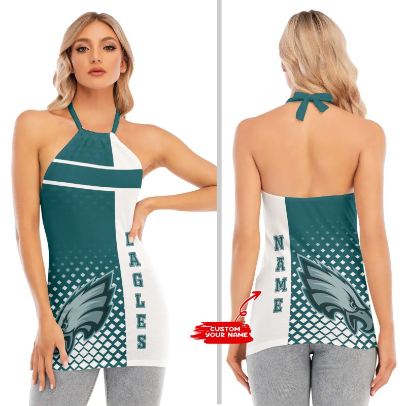 Philadelphia Eagles Personalized Women Neck Tie Back Sleeveless Halter Top