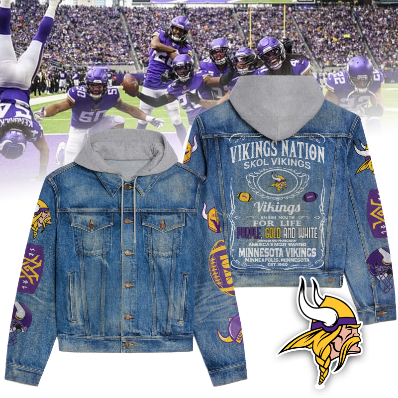 Minnesota Vikings Hooded Denim Jacket Design