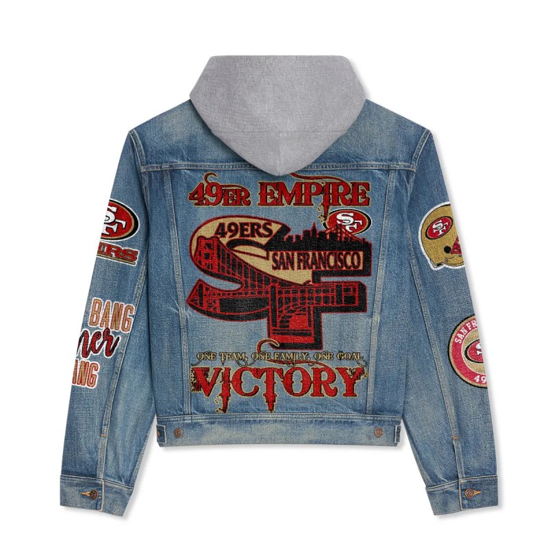 Back view of San Francisco 49ers Hooded Denim Jacket