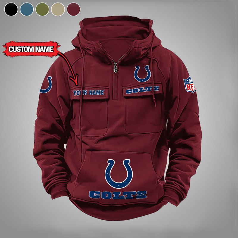 Indianapolis Colts Multi-Pockets Zip Hoodie Red