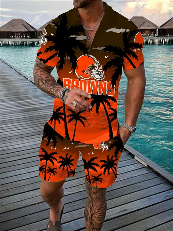 Cleveland Browns Zip Polo Shirt and Shorts
