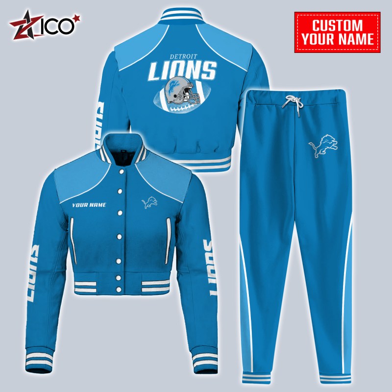 Detroit Lions Combo Crop Varsity Jacket And Sweatpants Image 4