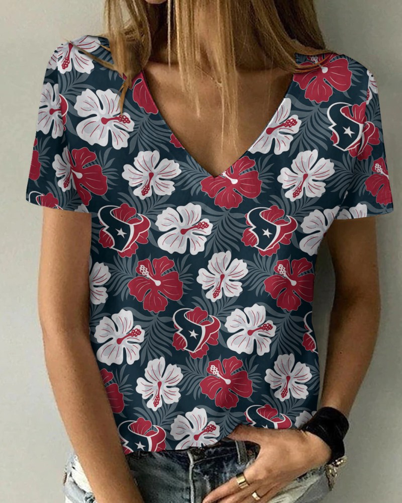 Houston Texans Summer V-neck Women T-shirt