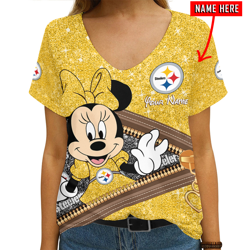 Pittsburgh Steelers Personalized V-neck Women T-shirt Image 1