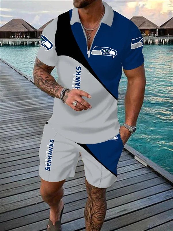 Seattle Seahawks Zip Polo Shirt and Shorts