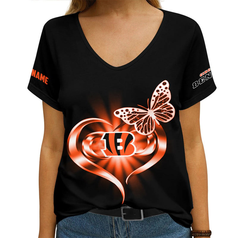 Cincinnati Bengals Personalized V-neck Women T-shirt Image 2