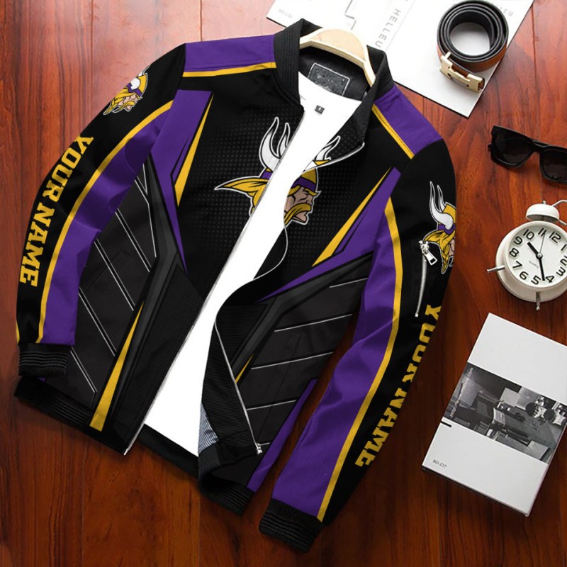 Minnesota Vikings Personalized Bomber Jacket Lifestyle Image