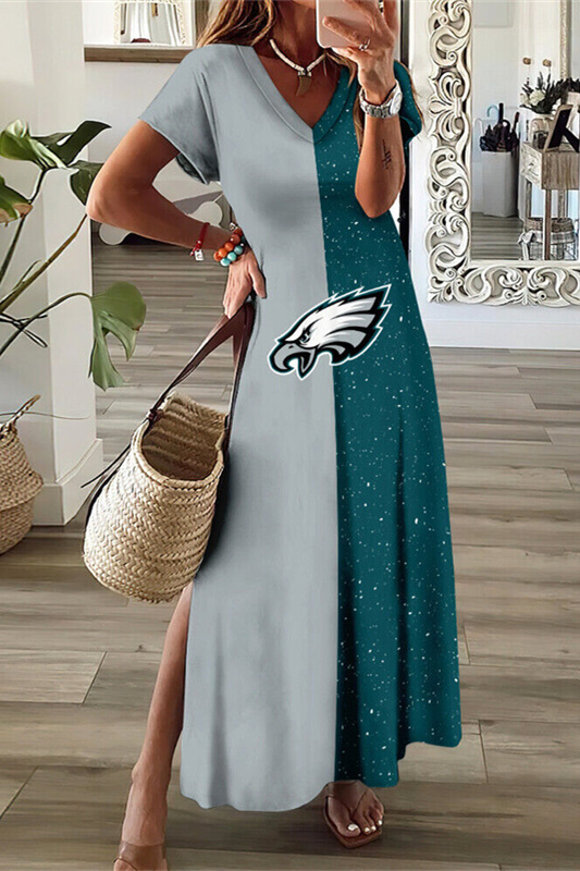 Philadelphia Eagles V-Neck Side Slit Long Dress