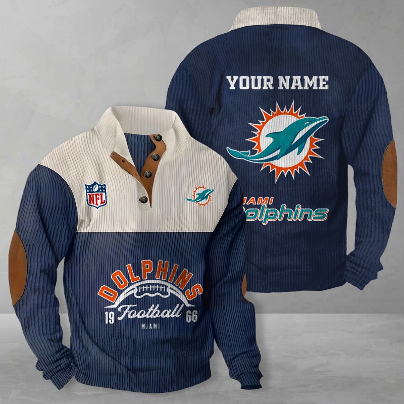 Miami Dolphins Colorful Stand Collar Sweatshirt - Blue