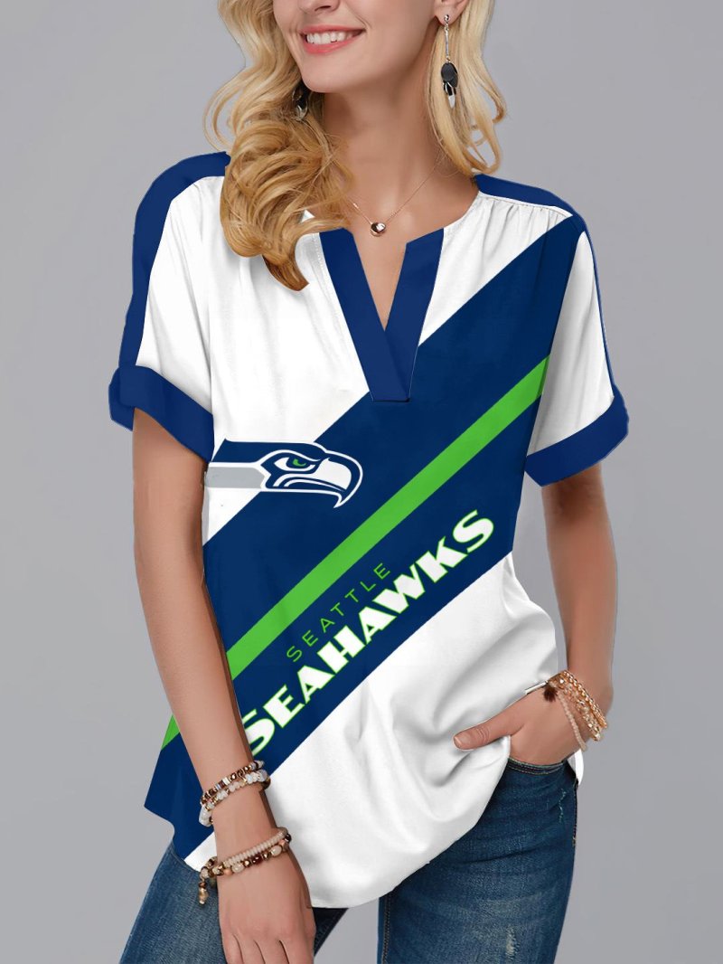 Seattle Seahawks Fashion Short Sleeve V-Neck Shirt