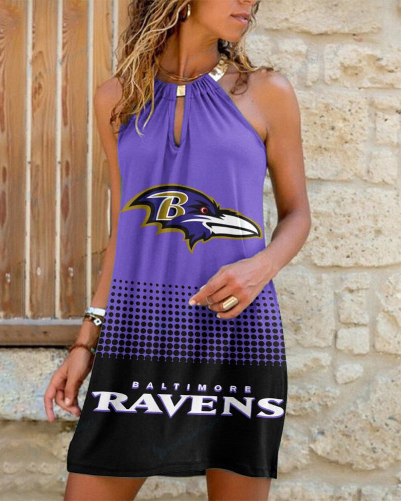 Baltimore Ravens Summer Casual Metal Halter Neck Sleeveless Dress