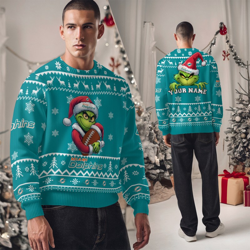 Miami Dolphins Ugly Christmas Sweater Studio View