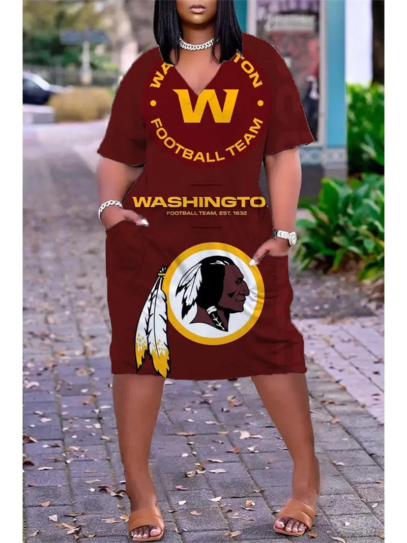 Washington Commanders V-neck Casual Pocket Dress
