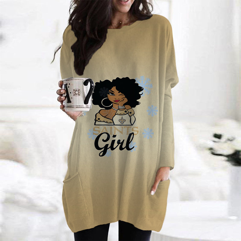 New Orleans Saints Casual Long Sleeve Pocket Dress