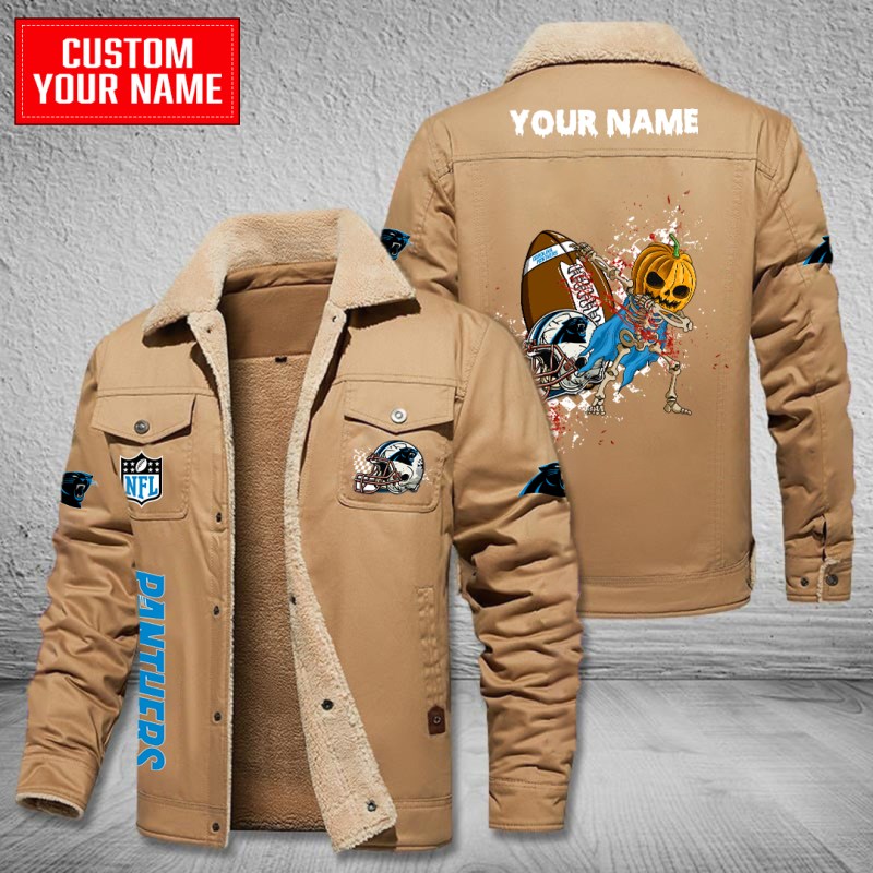 Coffee Carolina Panthers Winter Fleece Bomber Jacket