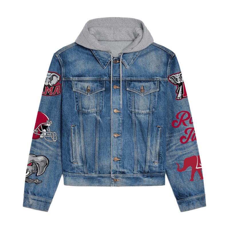 Abama Crimson Tide Premium Hooded Denim Jacket Back View