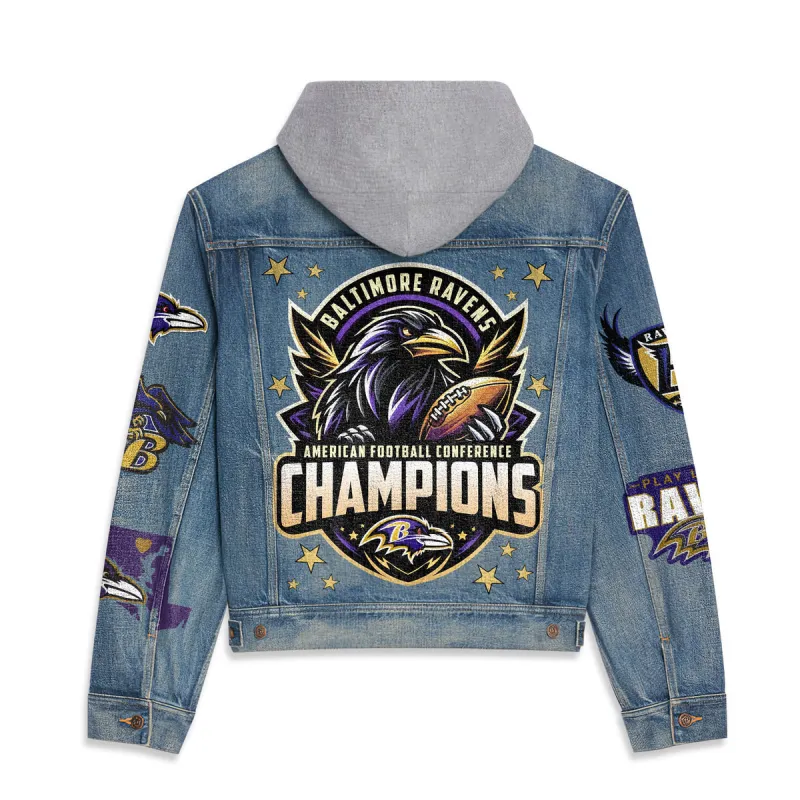 Baltimore Ravens Hooded Denim Jacket Front View