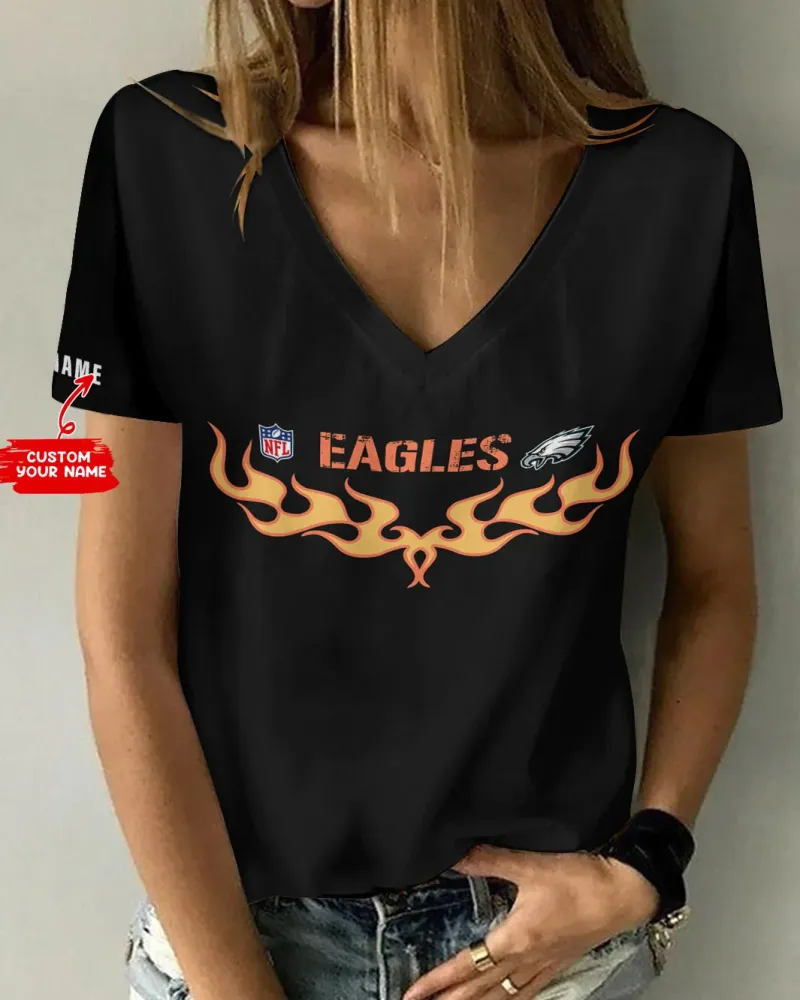 Philadelphia Eagles Personalized V-neck Women T-shirt