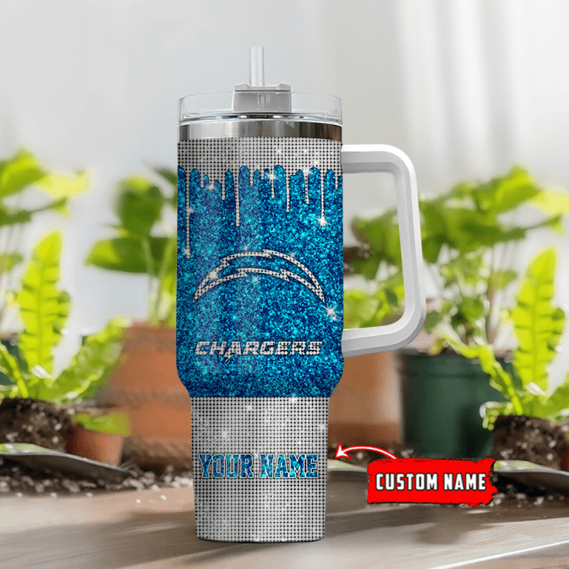 Los Angeles Chargers Personalized NFL Glitter and Diamonds Bling 40oz Stanley Tumbler