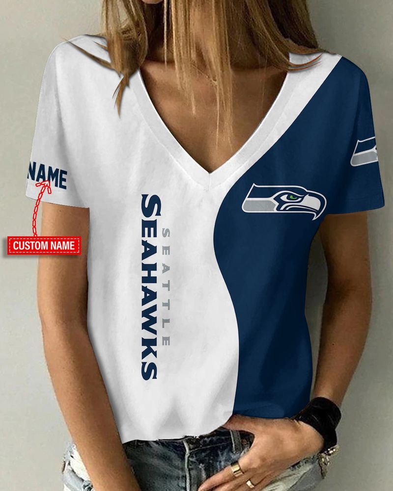 Seattle Seahawks Personalized V-neck T-shirt Image 1