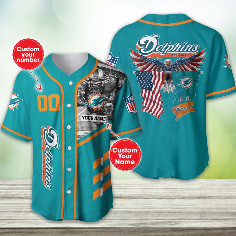 Miami Dolphins Personalized Baseball Jersey