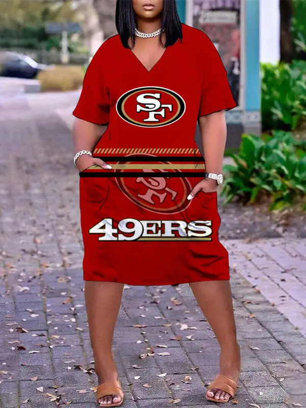 San Francisco 49ers V-neck Casual Pocket Dress